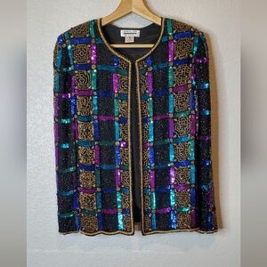 Mark & John By Gopal Colorful Pure Silk Beaded Sequin Dressy Jacket Medium